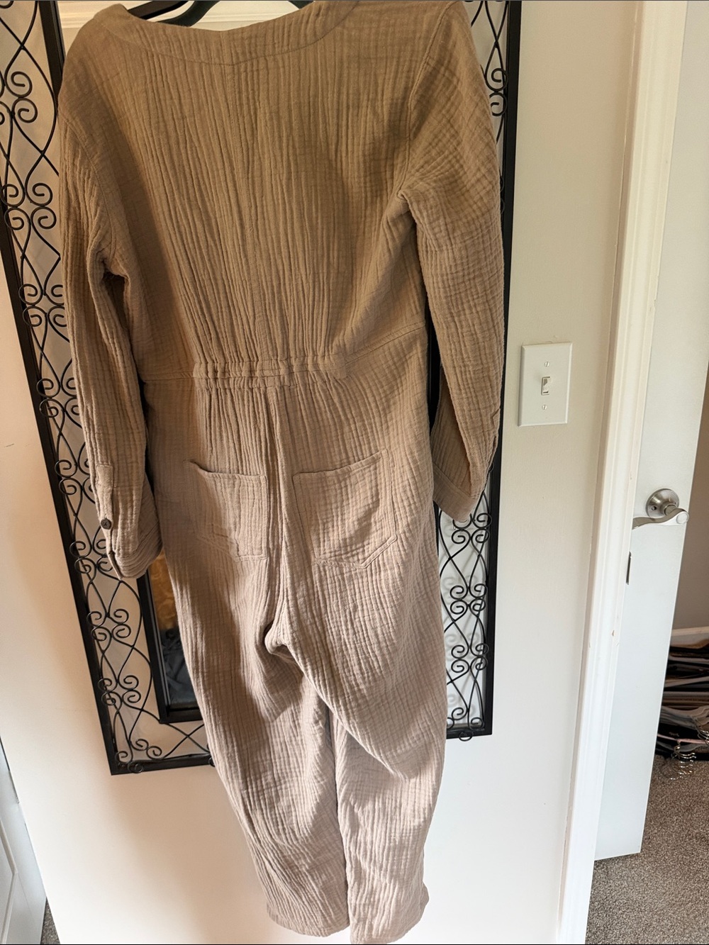 Madewell Long-Sleeve Button-Front Jumpsuit in Taupe - Picture 4 of 4